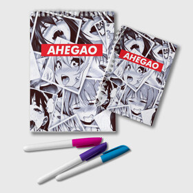 Блокнот с принтом АХЕГАО , 100% бумага | 48 листов, плотность листов — 60 г/м2, плотность картонной обложки — 250 г/м2. Листы скреплены удобной пружинной спиралью. Цвет линий — светло-серый
 | Тематика изображения на принте: ahegao | anime | face | manga | аниме | ахегао | лицо | манга