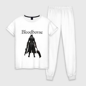 Женская пижама хлопок с принтом Bloodborne. , 100% хлопок | брюки и футболка прямого кроя, без карманов, на брюках мягкая резинка на поясе и по низу штанин | bloodborne | bloodborne 2 | esport | game | playstation | бладборн | игра | киберспорт | киберспортсмен | порождение крови