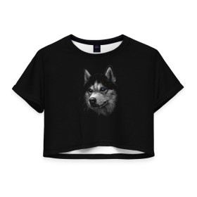Женская футболка Crop-top 3D с принтом Хаски , 100% полиэстер | круглая горловина, длина футболки до линии талии, рукава с отворотами | арт | животные | лайка | собаки | хаски
