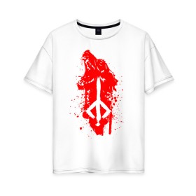 Женская футболка хлопок Oversize с принтом BLOODBORNE , 100% хлопок | свободный крой, круглый ворот, спущенный рукав, длина до линии бедер
 | bloodborne | hunter | знак охотника | охотник | рожденный кровью