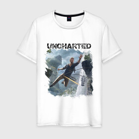 Мужская футболка хлопок с принтом UNCHARTED , 100% хлопок | прямой крой, круглый вырез горловины, длина до линии бедер, слегка спущенное плечо. | play | uncharted | uncharted 4 | дрейк | игры | не отмеченный на карте | неведомый | неизведанный | неизвестный | нейт | нейтан