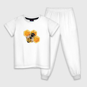 Детская пижама хлопок с принтом Пчела на соте , 100% хлопок |  брюки и футболка прямого кроя, без карманов, на брюках мягкая резинка на поясе и по низу штанин
 | животные | жужу | мед | насекомое | насекомые | пчела | пчеловод | пчелы | сота | соты