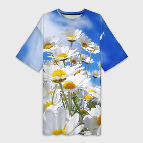 Платье-футболка 3D с принтом Ромашки ,  |  | flower bouquet | flowers | spring | summer | аромат | букет цветов | букеты | весна | жара | лето | небо | незабудки | пионы | розы | ромашка | ромашки | солнце | цветной принт | цветочки | цветы