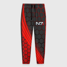 Мужские брюки 3D с принтом Mass Effect N7 , 100% полиэстер | манжеты по низу, эластичный пояс регулируется шнурком, по бокам два кармана без застежек, внутренняя часть кармана из мелкой сетки | andromeda | effect | n7 | n7 day | герой | костюм | масса эффект | программа n7