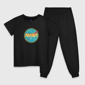 Детская пижама хлопок с принтом NASA винтажный логотип , 100% хлопок |  брюки и футболка прямого кроя, без карманов, на брюках мягкая резинка на поясе и по низу штанин
 | Тематика изображения на принте: 50 е | 50s | nasa | retro | us | usa | vintage | в старом стиле | винтаж | винтажный | затертый | логотип | модная | модный | наса | потертый | ретро | старый | старый логотип | сша