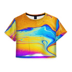 Женская футболка Crop-top 3D с принтом ABSTRACT WAVES , 100% полиэстер | круглая горловина, длина футболки до линии талии, рукава с отворотами | Тематика изображения на принте: abstraction | geometry | hexagon | neon | paints | stripes | texture | triangle | waves | абстракция | брызги | геометрия | краски | неон | неоновый | соты | текстура