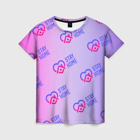 Женская футболка 3D с принтом Оставайтесь дома , 100% полиэфир ( синтетическое хлопкоподобное полотно) | прямой крой, круглый вырез горловины, длина до линии бедер | corona | coronavirus | covid | covid 19 | virus | вирус | дома | карантин | китай | корона | коронавирус | подарок | самоизоляция