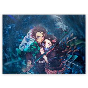 Поздравительная открытка с принтом KIMETSU NO YAIBA , 100% бумага | плотность бумаги 280 г/м2, матовая, на обратной стороне линовка и место для марки
 | demon slayer | kimetsu no yaiba | nezuko | shinobu | slayer | tanjiro | zenitsu | гию томиока | зенитцу | иноске хашибира | клинок рассекающий демонов | незуко | танджиро | шинобу кочо