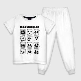 Детская пижама хлопок с принтом FORTNITE x MARSHMELLO , 100% хлопок |  брюки и футболка прямого кроя, без карманов, на брюках мягкая резинка на поясе и по низу штанин
 | deadmau5 | fortnite | fortnite 2 | fortnite x маршмелло | ikonik | marshmello | ninja | ninja streamer | raven | travis scott | ворон | иконик | ниндзя | пили | рейвен | трэвис скотт | фортнайт