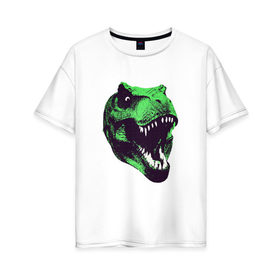 Женская футболка хлопок Oversize с принтом Голова динозавра , 100% хлопок | свободный крой, круглый ворот, спущенный рукав, длина до линии бедер
 | dino | голова динозавра | динозавр | животные | монстр