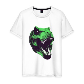 Мужская футболка хлопок с принтом Голова динозавра , 100% хлопок | прямой крой, круглый вырез горловины, длина до линии бедер, слегка спущенное плечо. | dino | голова динозавра | динозавр | животные | монстр