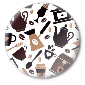 Значок с принтом coffee ,  металл | круглая форма, металлическая застежка в виде булавки | Тематика изображения на принте: 3d | big picture | coffee | картинки | кофе | прикольные | утро