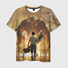 Мужская футболка 3D с принтом Serious Sam 4 , 100% полиэфир | прямой крой, круглый вырез горловины, длина до линии бедер | croteam | devolver | digital | games | planet | sam | serious | игры | крутой | планета | сэм