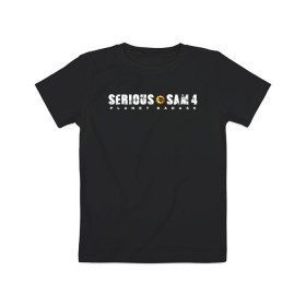 Детская футболка хлопок с принтом Serious Sam 4 , 100% хлопок | круглый вырез горловины, полуприлегающий силуэт, длина до линии бедер | croteam | devolver | digital | games | planet | sam | serious | игры | крутой | планета | сэм