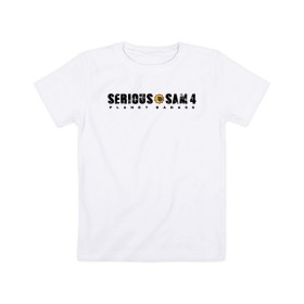 Детская футболка хлопок с принтом Serious Sam 4 , 100% хлопок | круглый вырез горловины, полуприлегающий силуэт, длина до линии бедер | croteam | devolver | digital | games | planet | sam | serious | игры | крутой | планета | сэм