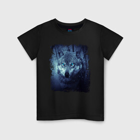 Детская футболка хлопок с принтом Волк , 100% хлопок | круглый вырез горловины, полуприлегающий силуэт, длина до линии бедер | wolf | волк | волк в лесу | волк с голубыми глазами | лесной волк | ночной волк | синий волк | собака | темный волк