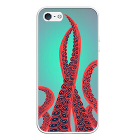 Чехол для iPhone 5/5S матовый с принтом красные щупальца осминога , Силикон | Область печати: задняя сторона чехла, без боковых панелей | враг | градиент | захвачен | злобный | зловещий | красные | монстр | морской | опасный | осьминог | подводный | рисованный | синий | тентакли | фиолетовый | щупальца