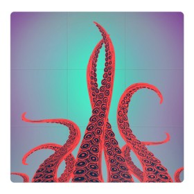 Магнитный плакат 3Х3 с принтом красные щупальца осминога , Полимерный материал с магнитным слоем | 9 деталей размером 9*9 см | враг | градиент | захвачен | злобный | зловещий | красные | монстр | морской | опасный | осьминог | подводный | рисованный | синий | тентакли | фиолетовый | щупальца