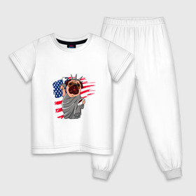 Детская пижама хлопок с принтом AMERICA , 100% хлопок |  брюки и футболка прямого кроя, без карманов, на брюках мягкая резинка на поясе и по низу штанин
 | america | dog | usa | америка | американский флаг | граффити | дог | кость | красивые граффити | прикольные граффити | собака | статуя | статуя свободы | сшы | флаг