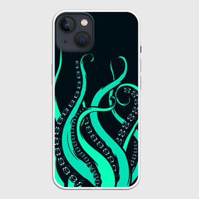 Чехол для iPhone 13 с принтом Щупальца осьминога ,  |  | бирюза | вода | волны | животные | зверь | лапы | монстр | море | морской | неоновый | океан | осьминог | природа | пузыри | рисунок | рыба | рыбалка | узор | щупальца | яркий