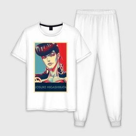 Мужская пижама хлопок с принтом Джоскэ Хигашиката , 100% хлопок | брюки и футболка прямого кроя, без карманов, на брюках мягкая резинка на поясе и по низу штанин
 | anime | jojo | аниме | джоджо | джоскэ хигашиката