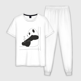 Мужская пижама хлопок с принтом Little Panda , 100% хлопок | брюки и футболка прямого кроя, без карманов, на брюках мягкая резинка на поясе и по низу штанин
 | Тематика изображения на принте: panda | панда | рисунок