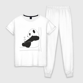 Женская пижама хлопок с принтом Little Panda , 100% хлопок | брюки и футболка прямого кроя, без карманов, на брюках мягкая резинка на поясе и по низу штанин | panda | панда | рисунок