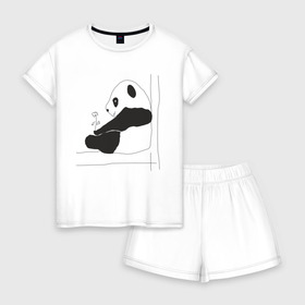 Женская пижама с шортиками хлопок с принтом Little Panda , 100% хлопок | футболка прямого кроя, шорты свободные с широкой мягкой резинкой | Тематика изображения на принте: panda | панда | рисунок