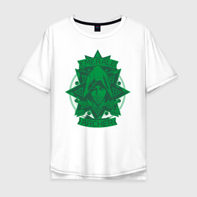 Мужская футболка хлопок Oversize с принтом Emerald Archer , 100% хлопок | свободный крой, круглый ворот, “спинка” длиннее передней части | arrow | oliver queen | vdzabma | оливер куинн | стрела