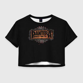 Женская футболка Crop-top 3D с принтом PANTERA , 100% полиэстер | круглая горловина, длина футболки до линии талии, рукава с отворотами | 1980 | 1990 | 80 | 80 е | 90 | cowboys | hell | metal | music | pantera | panther | retro | rock | метал | музыка | пантера | ретро | рок