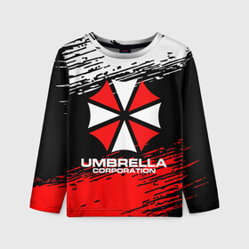 Детский лонгслив 3D с принтом Umbrella Corporation. , 100% полиэстер | длинные рукава, круглый вырез горловины, полуприлегающий силуэт
 | resident evil | umbrella corporation | амбрелла | амбрелла корпорейшн | вирус | вымышленная военная и фармацевтическая корпорация | игра | умбрелла