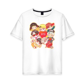 Женская футболка хлопок Oversize с принтом BTS CHIBI , 100% хлопок | свободный крой, круглый ворот, спущенный рукав, длина до линии бедер
 | bts | chibi bts | k pop | kpop | бтс | кпоп