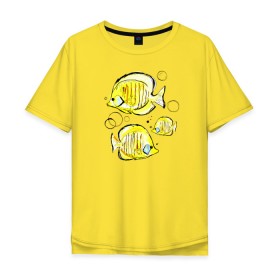 Мужская футболка хлопок Oversize с принтом Рыбы-бабочки , 100% хлопок | свободный крой, круглый ворот, “спинка” длиннее передней части | Тематика изображения на принте: аквариумные | бабочки | дизайн | желтый | модная | морская | обитатели | оригинальный | подводное | принт | рыба | рыбы | скетч | стильная | яркая