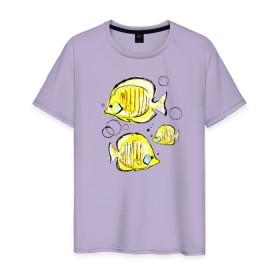 Мужская футболка хлопок с принтом Рыбы-бабочки , 100% хлопок | прямой крой, круглый вырез горловины, длина до линии бедер, слегка спущенное плечо. | аквариумные | бабочки | дизайн | желтый | модная | морская | обитатели | оригинальный | подводное | принт | рыба | рыбы | скетч | стильная | яркая