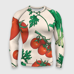 Мужской рашгард 3D с принтом Летние овощи ,  |  | Тематика изображения на принте: 3d | зелень | летние | лето | лук | овощи | петрушка | помидоры | популярные | томаты