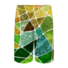 Детские спортивные шорты 3D с принтом Мозаика ,  100% полиэстер
 | пояс оформлен широкой мягкой резинкой, ткань тянется
 | бирюзовый | зелёный | мозаика | синий | стекло