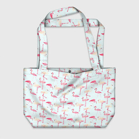 Пляжная сумка 3D с принтом Фламинго , 100% полиэстер | застегивается на металлическую кнопку; внутренний карман застегивается на молнию. Стенки укреплены специальным мягким материалом, чтобы защитить содержимое от несильных ударов
 | красный | птица | розовая птица | розовый | фламинго