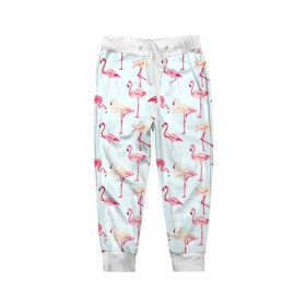 Детские брюки 3D с принтом Фламинго , 100% полиэстер | манжеты по низу, эластичный пояс регулируется шнурком, по бокам два кармана без застежек, внутренняя часть кармана из мелкой сетки | Тематика изображения на принте: красный | птица | розовая птица | розовый | фламинго