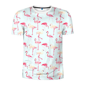 Мужская футболка 3D спортивная с принтом Фламинго , 100% полиэстер с улучшенными характеристиками | приталенный силуэт, круглая горловина, широкие плечи, сужается к линии бедра | красный | птица | розовая птица | розовый | фламинго