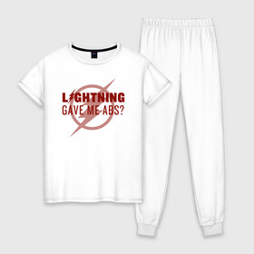 Женская пижама хлопок с принтом Lightning Gave Me Abs? , 100% хлопок | брюки и футболка прямого кроя, без карманов, на брюках мягкая резинка на поясе и по низу штанин | the flash | vdzabma | флэш