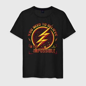 Мужская футболка хлопок с принтом Believe In The Impossible , 100% хлопок | прямой крой, круглый вырез горловины, длина до линии бедер, слегка спущенное плечо. | the flash | vdzabma | флэш