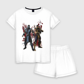 Женская пижама с шортиками хлопок с принтом Sub-Zero and Scorpion , 100% хлопок | футболка прямого кроя, шорты свободные с широкой мягкой резинкой | 
