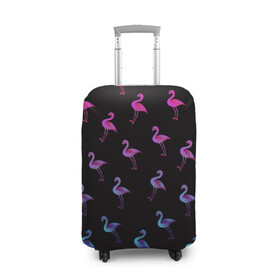 Чехол для чемодана 3D с принтом Фламинго , 86% полиэфир, 14% спандекс | двустороннее нанесение принта, прорези для ручек и колес | крылья | лапы | пернатый | перо | перья | птица | птицы | птичка | розовый | розовый фламинго | фламинго | черный