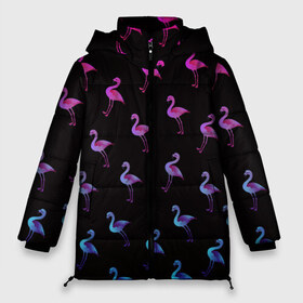 Женская зимняя куртка 3D с принтом Фламинго , верх — 100% полиэстер; подкладка — 100% полиэстер; утеплитель — 100% полиэстер | длина ниже бедра, силуэт Оверсайз. Есть воротник-стойка, отстегивающийся капюшон и ветрозащитная планка. 

Боковые карманы с листочкой на кнопках и внутренний карман на молнии | крылья | лапы | пернатый | перо | перья | птица | птицы | птичка | розовый | розовый фламинго | фламинго | черный