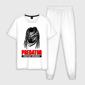 Мужская пижама хлопок с принтом PREDATOR: HUNTING GROUNDS. , 100% хлопок | брюки и футболка прямого кроя, без карманов, на брюках мягкая резинка на поясе и по низу штанин
 | Тематика изображения на принте: 90 е | predator | predator:hunting grounds | апгрейд | взгляд | воители | добыча | клыки | монстр | монстры | предатор | пришелец | против чужого | существо | фантастика | фэнтези | хищник