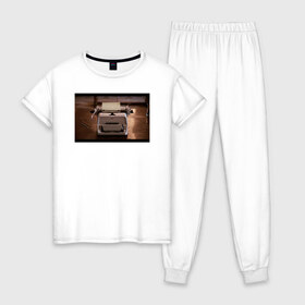 Женская пижама хлопок с принтом The Shining Typewriter Frame , 100% хлопок | брюки и футболка прямого кроя, без карманов, на брюках мягкая резинка на поясе и по низу штанин | the shining | vdosadir | сияние | стэнли кубрик