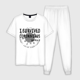 Мужская пижама хлопок с принтом I SURVIVED CORONAVIRUS , 100% хлопок | брюки и футболка прямого кроя, без карманов, на брюках мягкая резинка на поясе и по низу штанин
 | Тематика изображения на принте: coronavirus | covid | covid 19 | covid19 | epidemic | ncov | pandemic | quarantine | survived | вирус | карантин | корона | коронавирус | пандемия | пережил | пережила | пересидел | пересидела | эпидемия