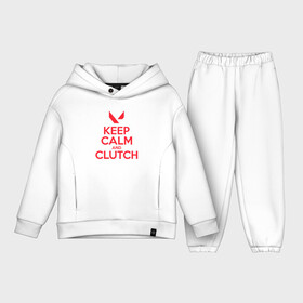 Детский костюм хлопок Oversize с принтом KEEP CALM CLUTCH ,  |  | Тематика изображения на принте: breach | cs go | cypher | jett | league of legends | legends of runeterra | lol | omen | overwatch | phoenix | riot | riot games | sage | sona | sova | valorant | viper | валорант | кс го | лига легенд | лол