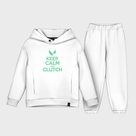 Детский костюм хлопок Oversize с принтом KEEP CALM CLUTCH ,  |  | Тематика изображения на принте: breach | cs go | cypher | jett | league of legends | legends of runeterra | lol | omen | overwatch | phoenix | riot | riot games | sage | sona | sova | valorant | viper | валорант | кс го | лига легенд | лол