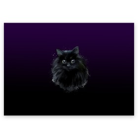 Поздравительная открытка с принтом черный кот на фиолетовом фоне , 100% бумага | плотность бумаги 280 г/м2, матовая, на обратной стороне линовка и место для марки
 | Тематика изображения на принте: акварель | глаза | клево | котейка | котенок | котик | котэ | кошак | кошка | красиво | любителю кошек | модно | мяу | подарок | пушистый | рисунок | стильно | темный | черный кот | шерсть